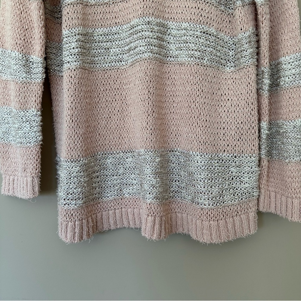 Chico’s Large (3) Pink Sweater Marley Sparkle Stripe Pullover Tunic Length Fall - Picture 5 of 9